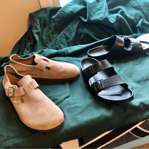 FREE Birkenstock BLACK Slides and Tan Suede Flats
